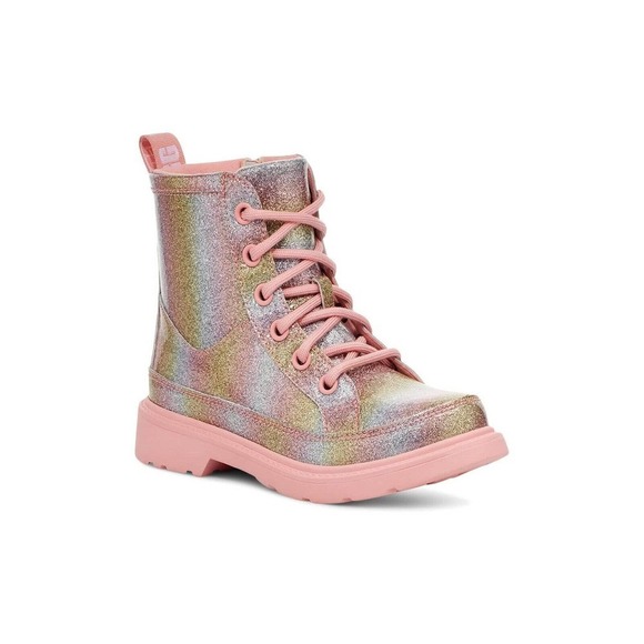 UGG Other - Ugg Kids Robley Glitter Pink Fashion Boot 2 Lace Up Combat Edgy Metallic Rainbow